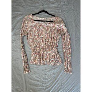 Roolee Womens‎ Pink Blouse XL long sleeve elastic floral pullover round neck